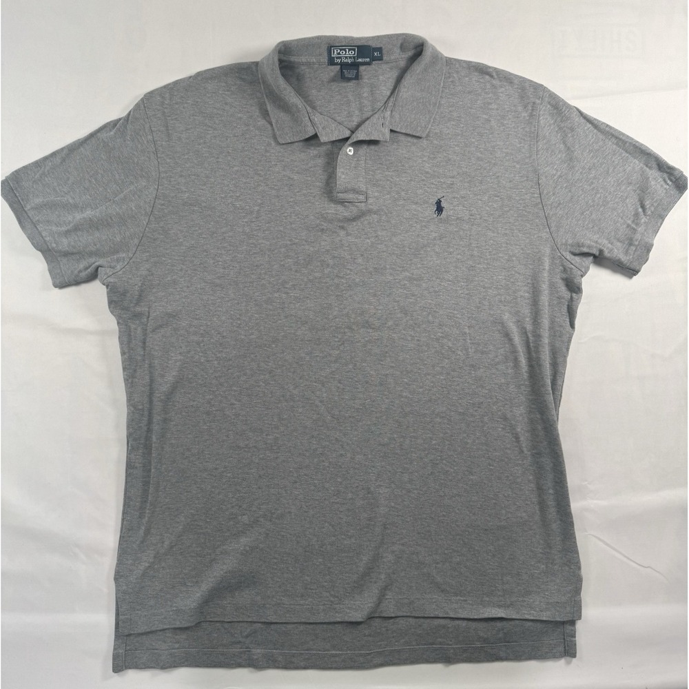 Vintage 90s Polo Ralph Lauren Polo Shirt Mens XL Gray Navy Pony Cotton USA Style